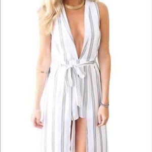 L'ATISTE Hamptons Maxi Romper High-Lo Stripe Deep V-Neck Dress Size 2